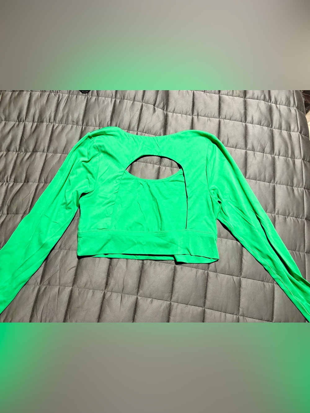aerie Neon Green Long-Sleeve Crop Top with Back Cutout